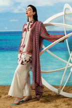 Mahay Sana Safinaz 3PC Unstitch Lawn. (white & mahroon)