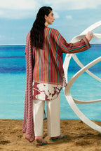 Mahay Sana Safinaz 3PC Unstitch Lawn. (white & mahroon)