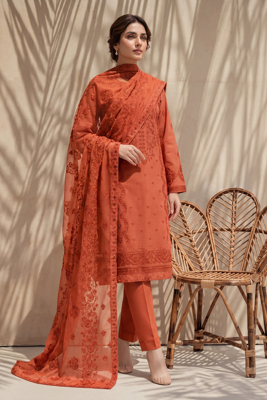 Grace by Breeza Fashion - 3PC Unstitched Embroidered Lawn Suit (Orange)