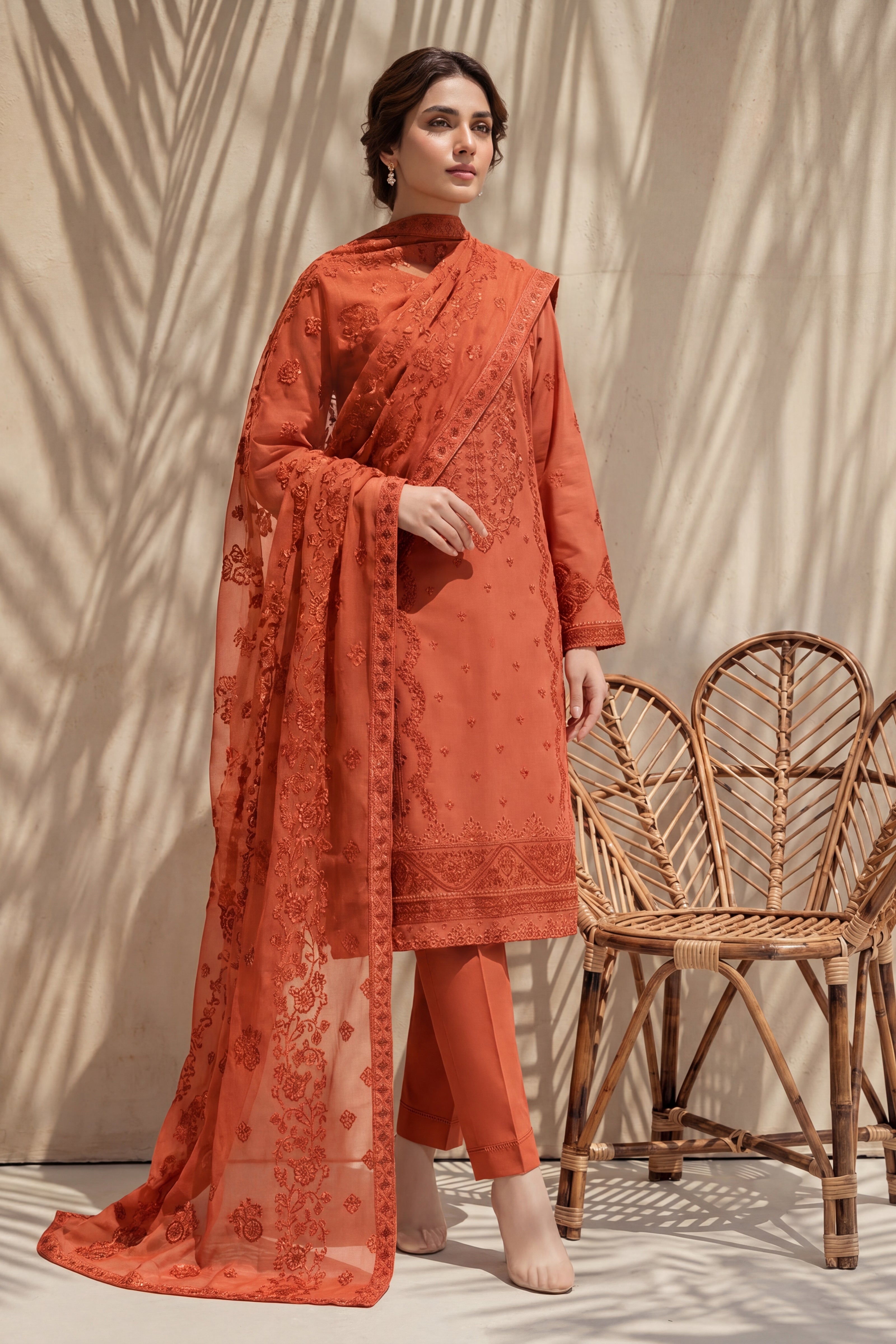 Grace by Breeza Fashion - 3PC Unstitched Embroidered Lawn Suit (Orange)