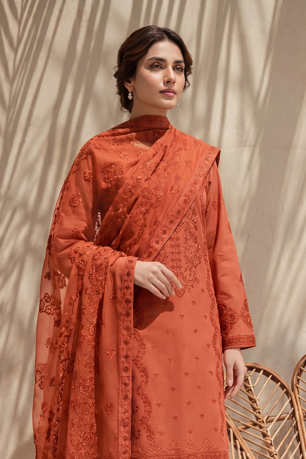 Grace by Breeza Fashion - 3PC Unstitched Embroidered Lawn Suit (Orange)