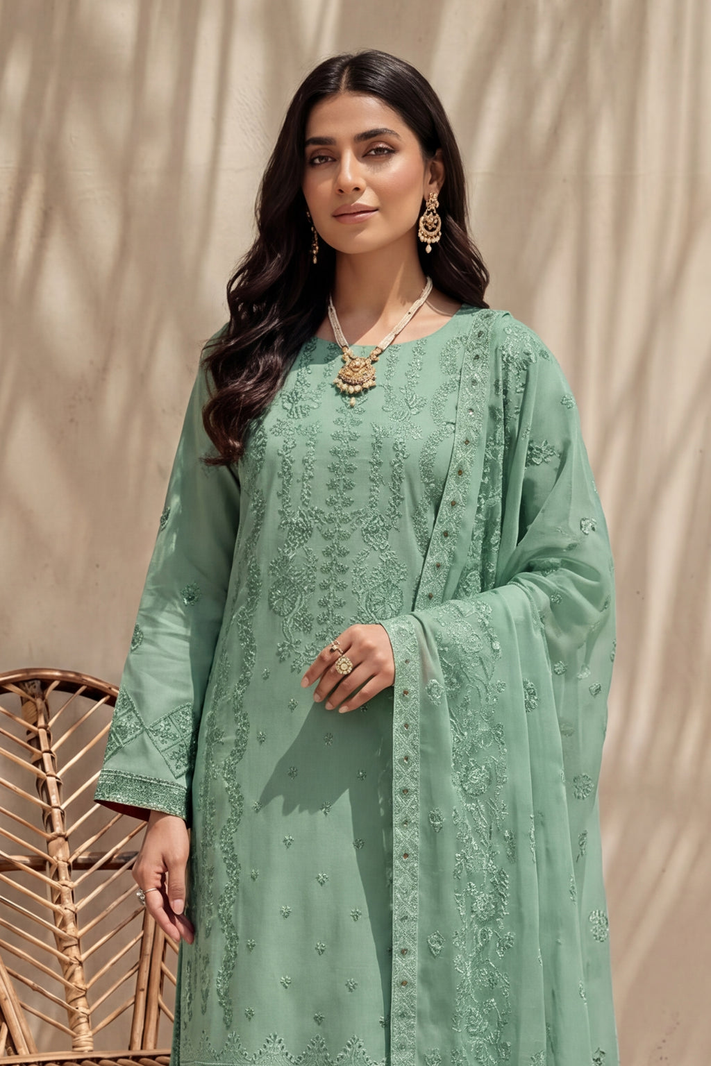 Grace by Breeza Fashion - 3PC Unstitched Embroidered Lawn Suit (Light Green)