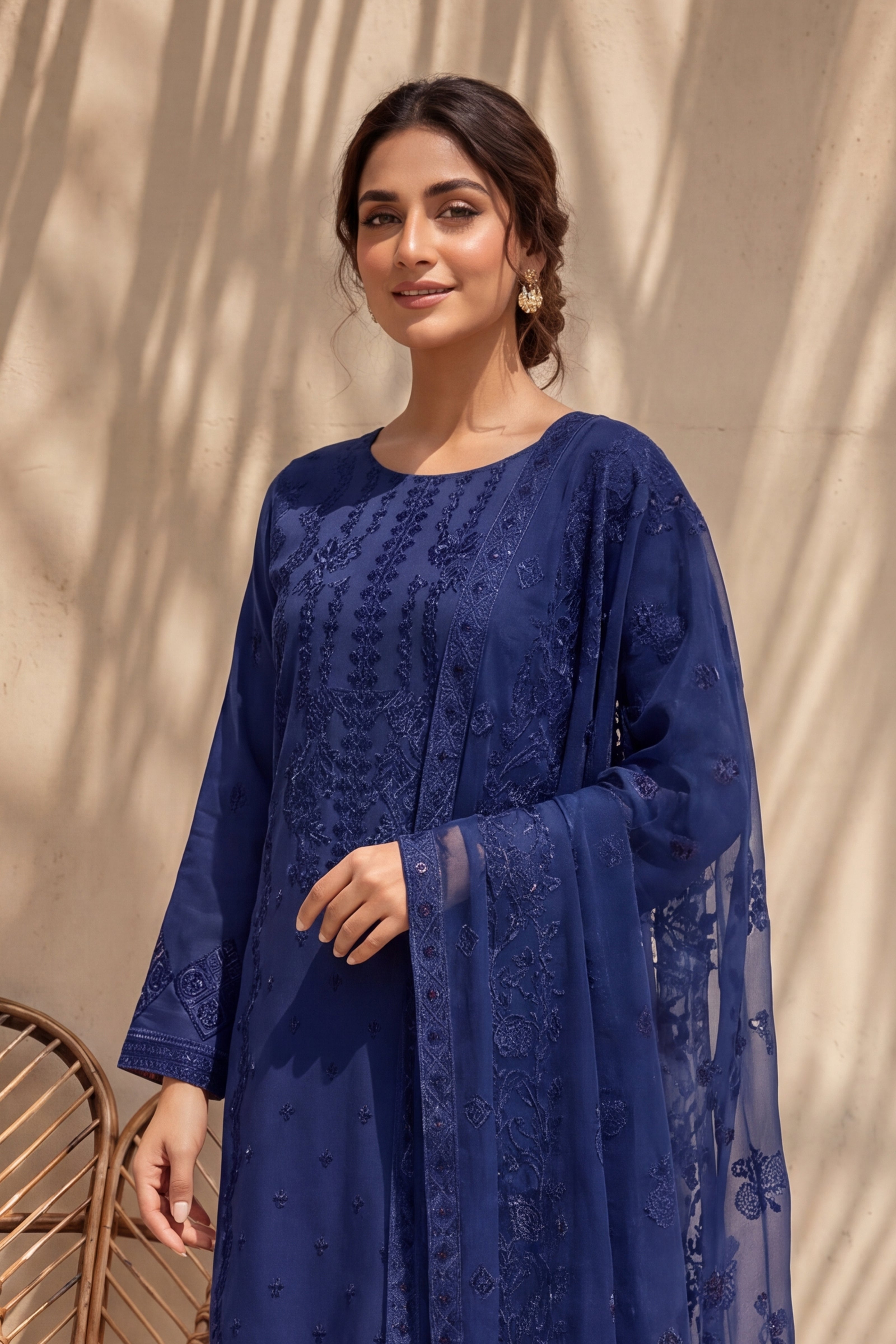 Grace by Breeza Fashion - 3PC Unstitched Embroidered Lawn Suit (Navy Blue)