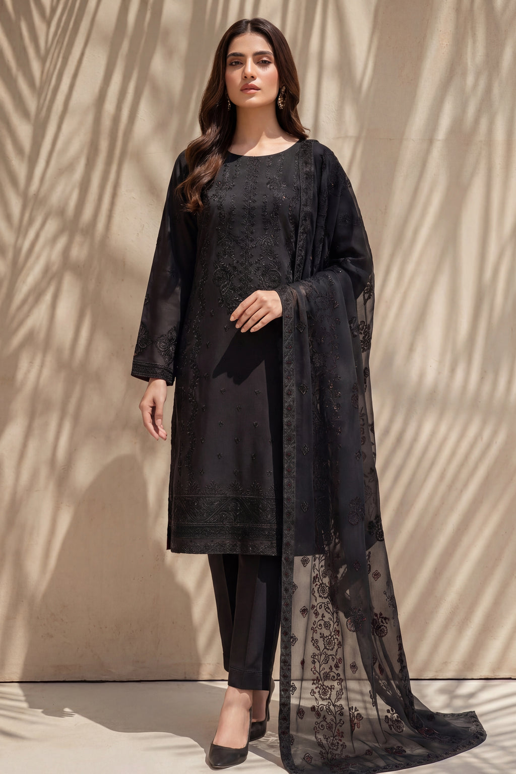 Grace by Breeza Fashion - 3PC Unstitched Embroidered Lawn Suit (Black)
