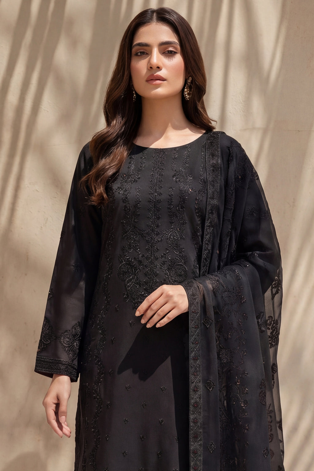 Grace by Breeza Fashion - 3PC Unstitched Embroidered Lawn Suit (Black)