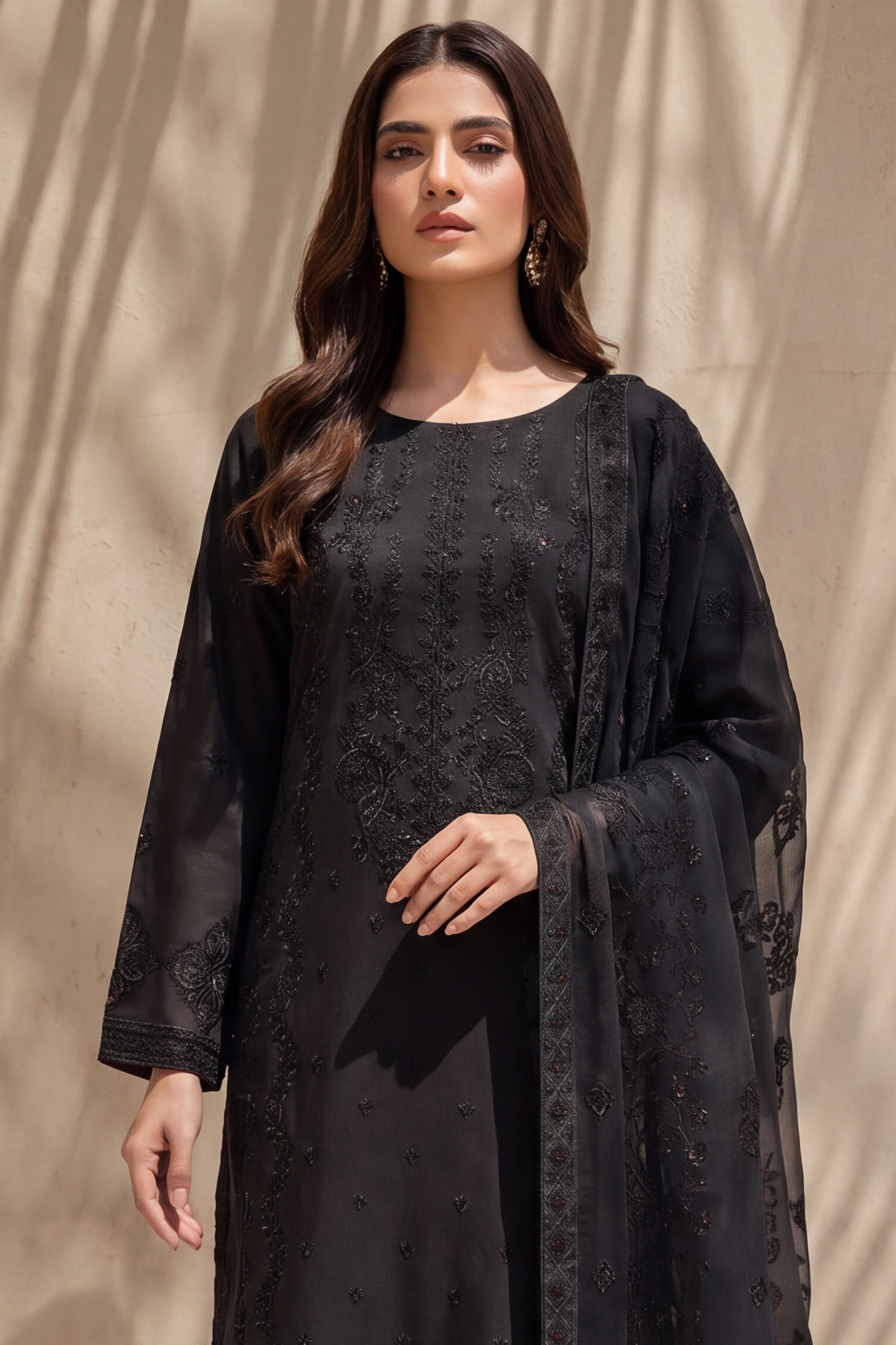 Grace by Breeza Fashion - 3PC Unstitched Embroidered Lawn Suit (Black)