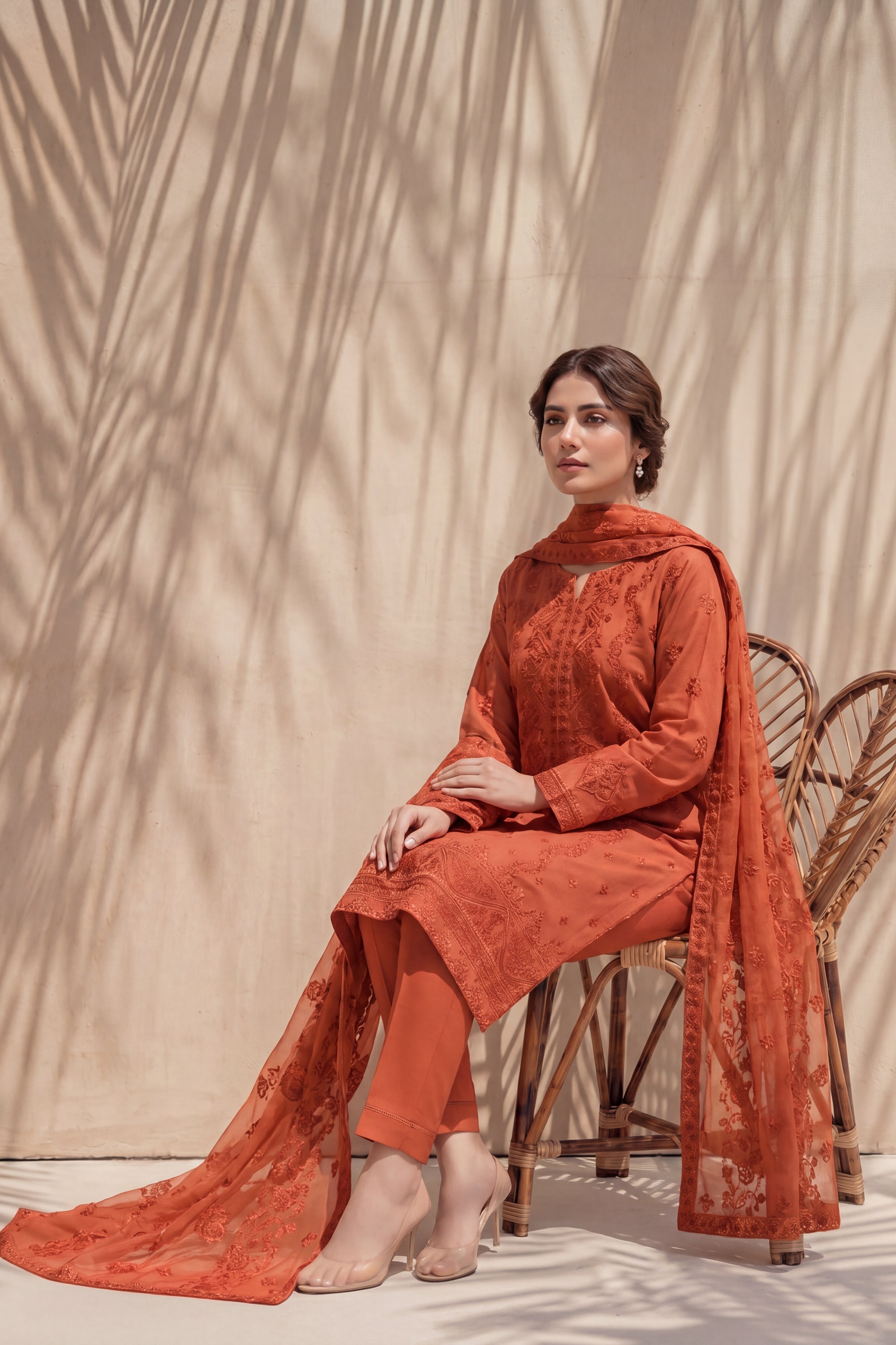 Grace by Breeza Fashion - 3PC Unstitched Embroidered Lawn Suit (Orange)