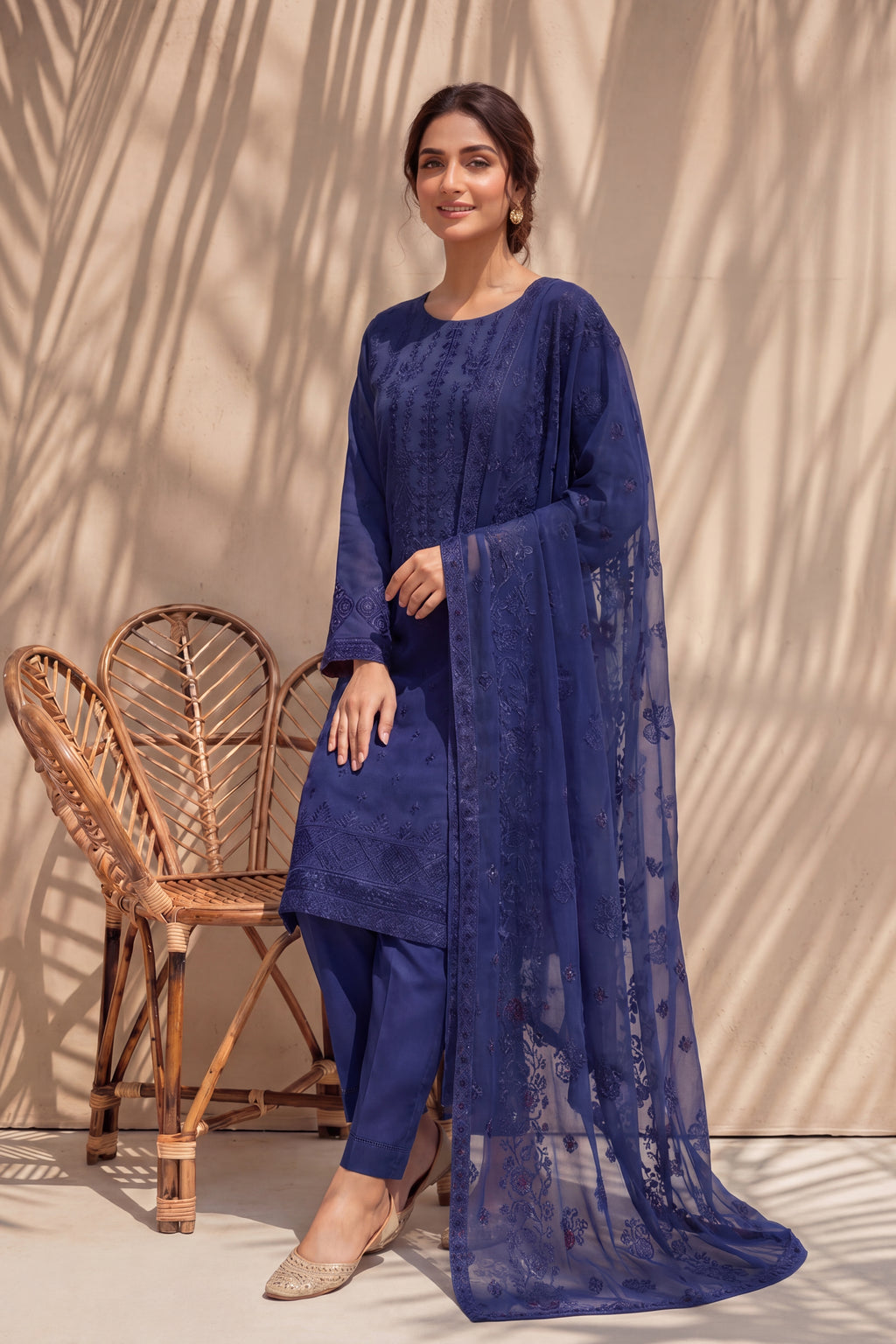 Grace by Breeza Fashion - 3PC Unstitched Embroidered Lawn Suit (Navy Blue)