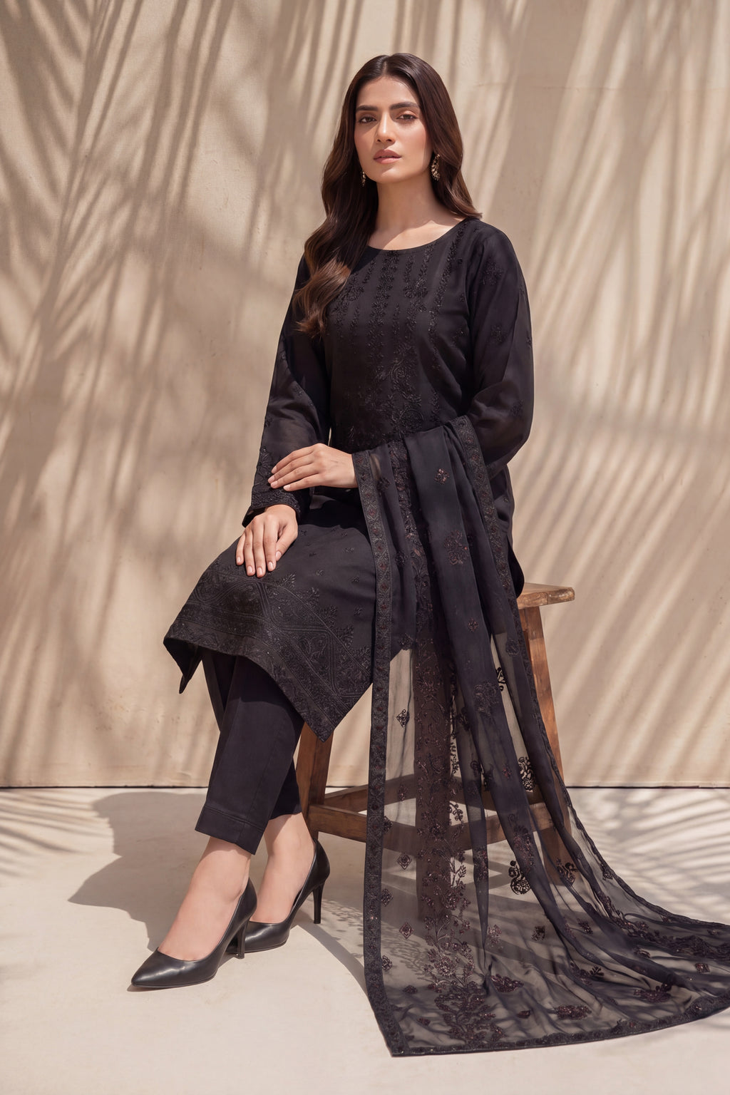 Grace by Breeza Fashion - 3PC Unstitched Embroidered Lawn Suit (Black)