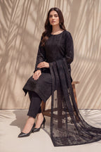 Grace by Breeza Fashion - 3PC Unstitched Embroidered Lawn Suit (Black)