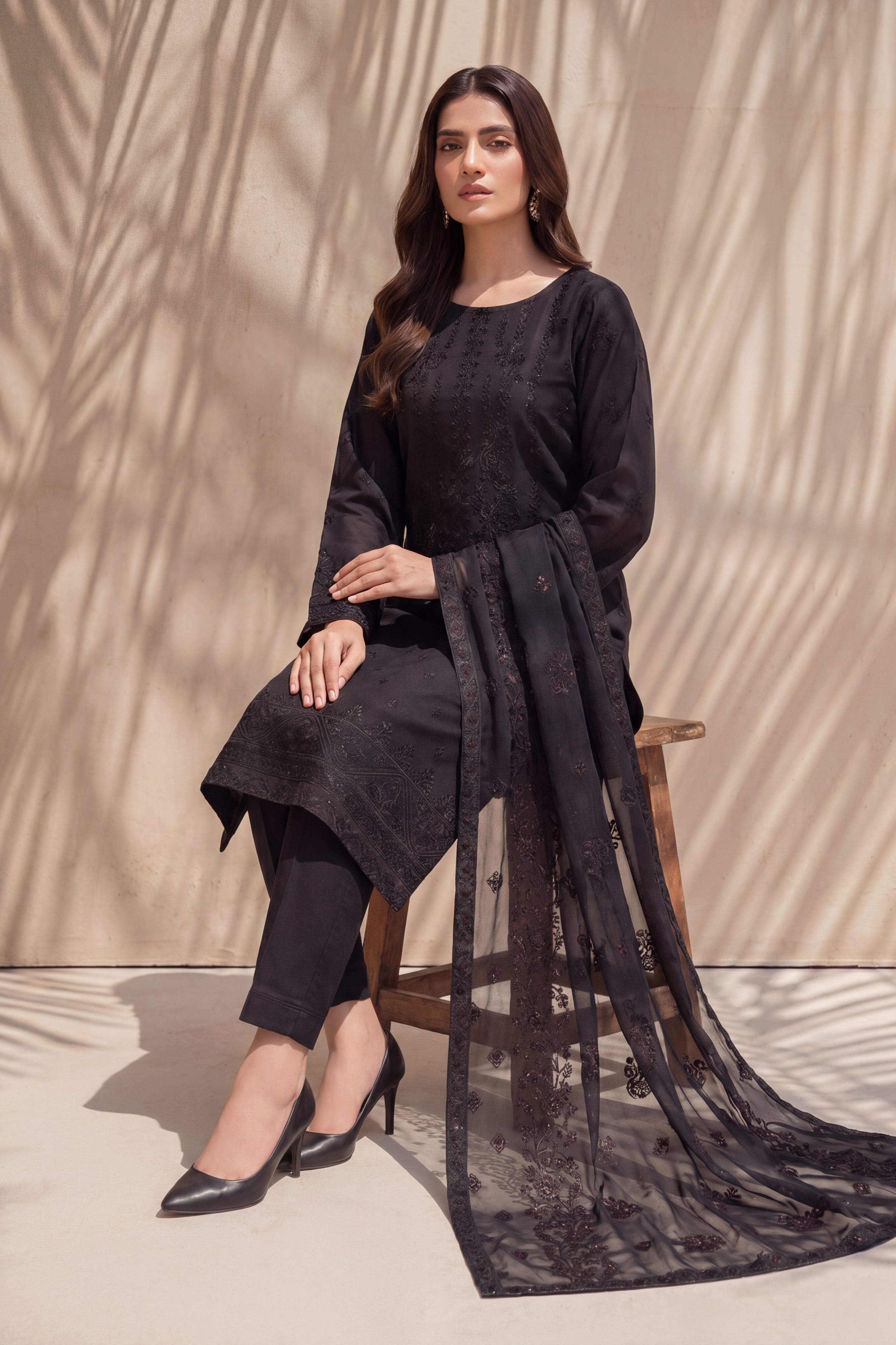 Grace by Breeza Fashion - 3PC Unstitched Embroidered Lawn Suit (Black)