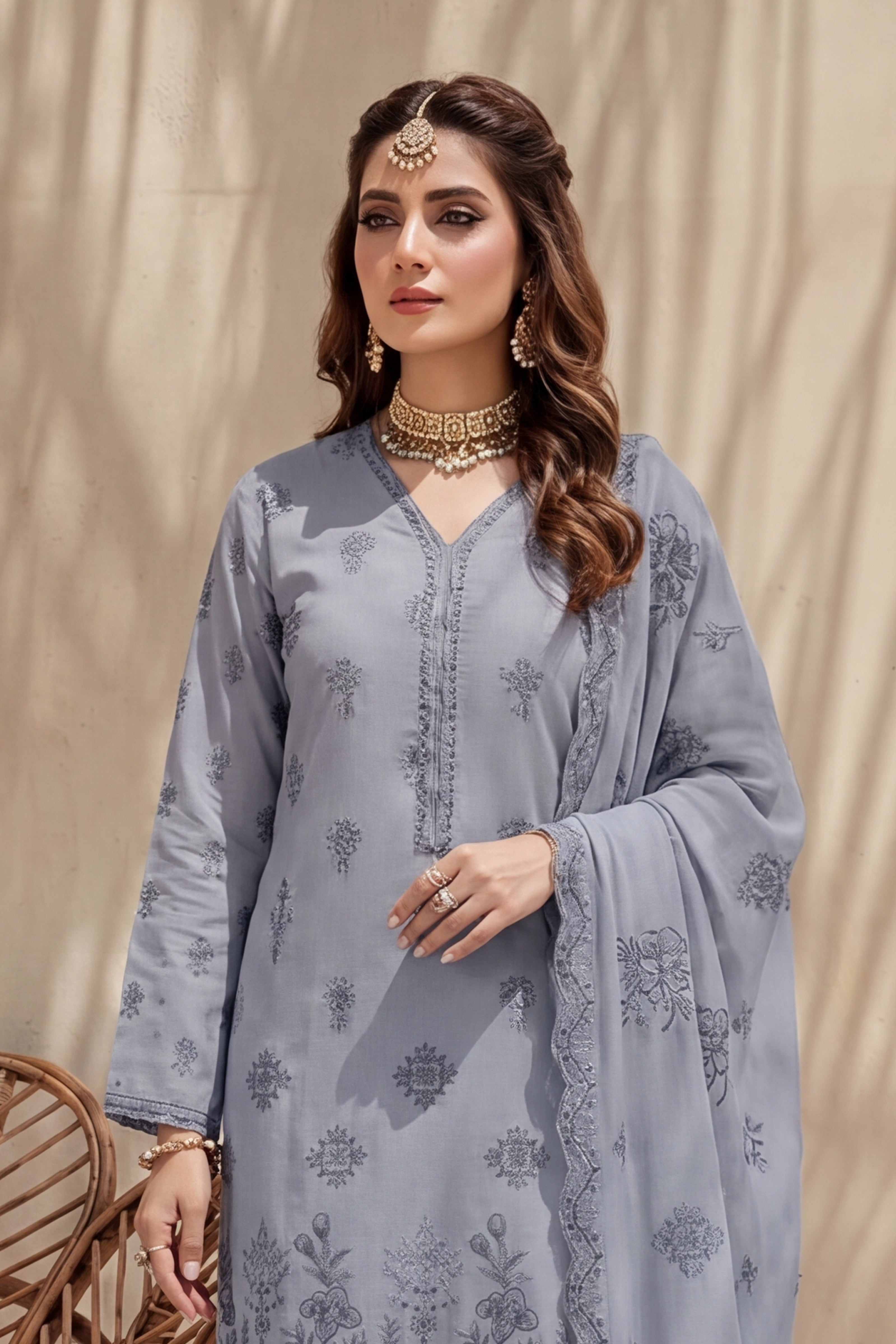 Halima by Breeza Fashion - 3PC Unstitched Embroidered Lawn Suit (Gray)