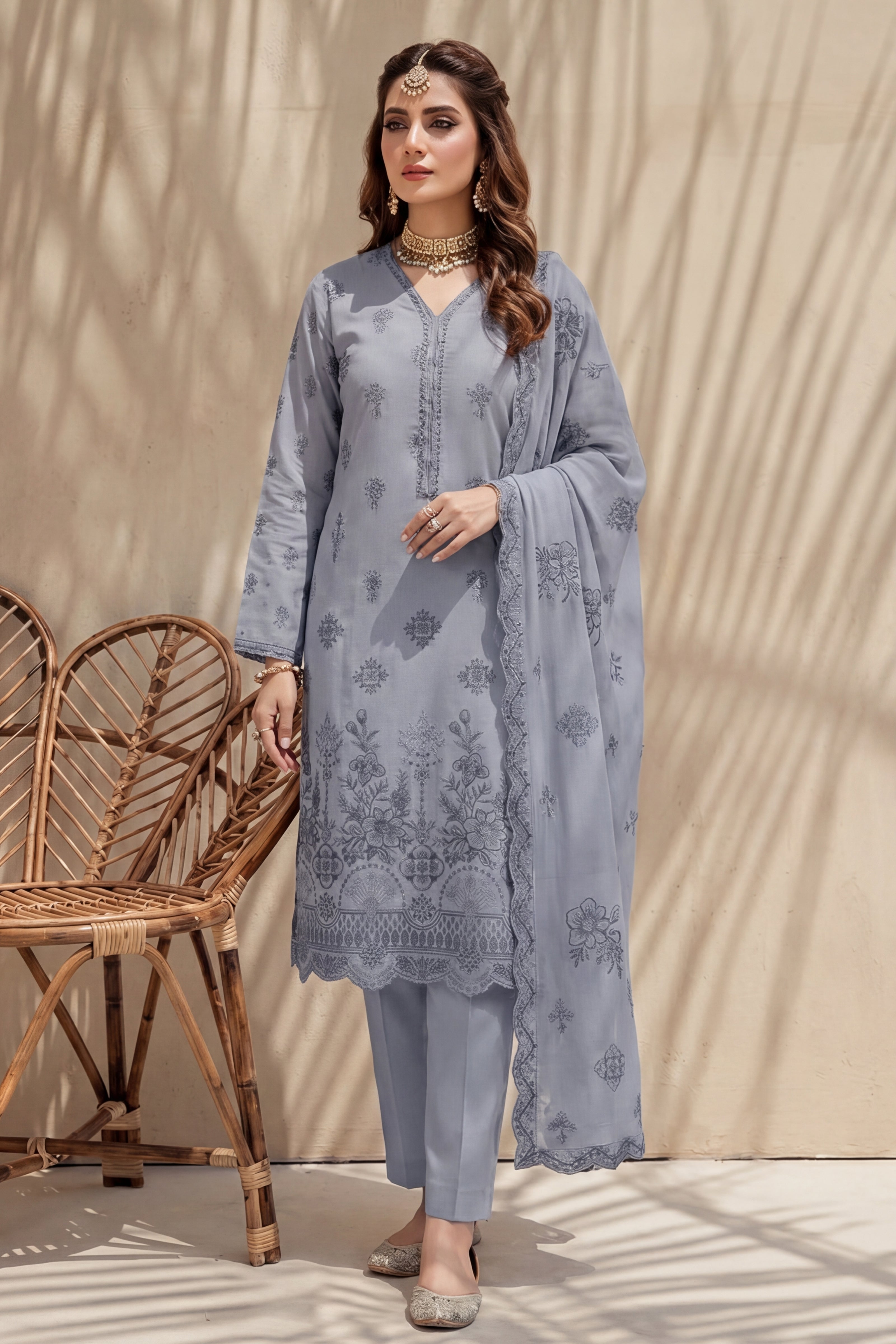 Halima by Breeza Fashion - 3PC Unstitched Embroidered Lawn Suit (Gray)