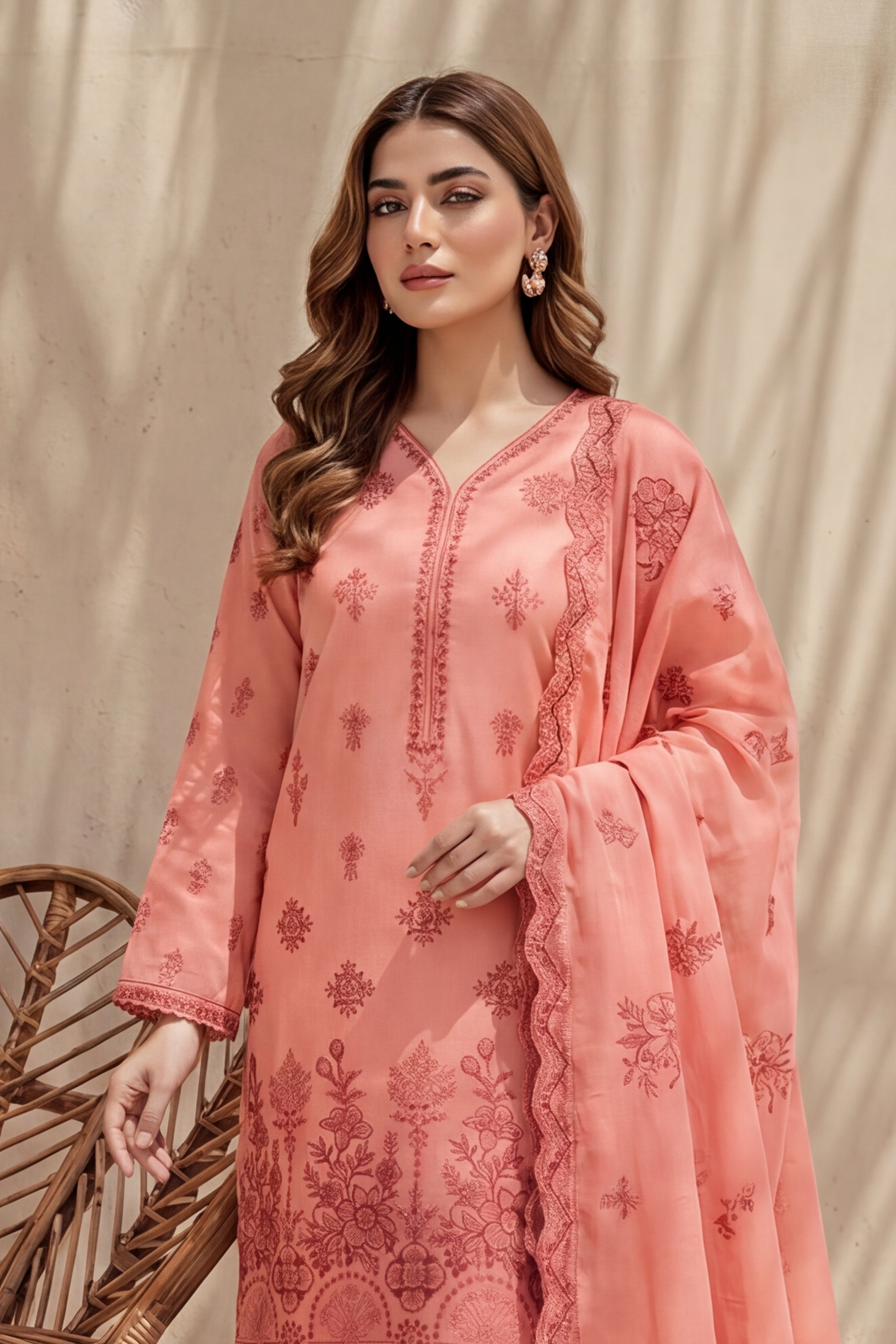 Halima by Breeza Fashion - 3PC Unstitched Embroidered Lawn Suit (Peach)