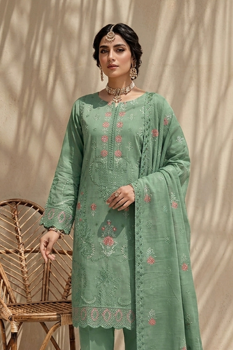 Kiran by Breeza Fashion - 3PC Unstitched Embroidered Lawn Suit (Pista)