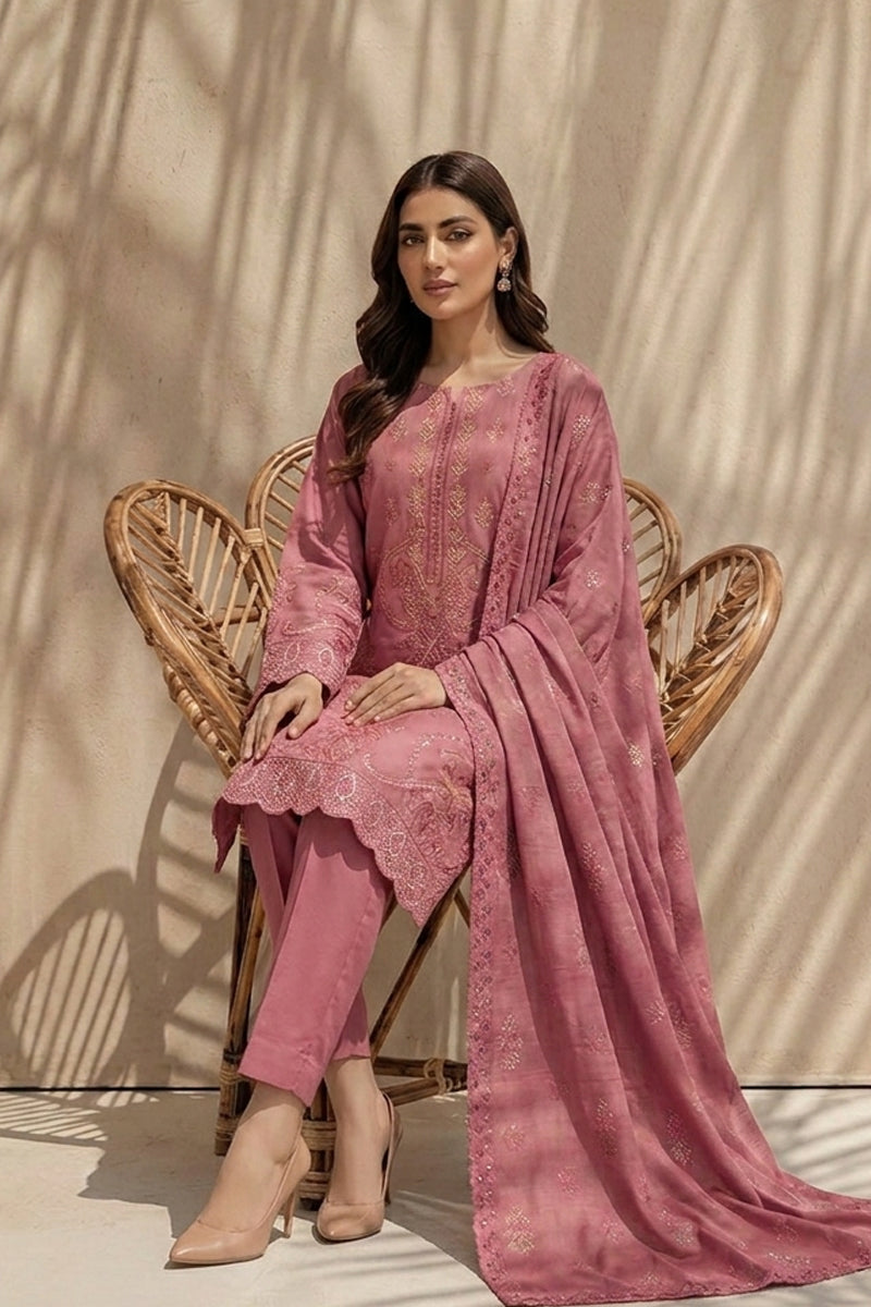 Kiran by Breeza Fashion - 3PC Unstitched Embroidered Lawn Suit (Pink)