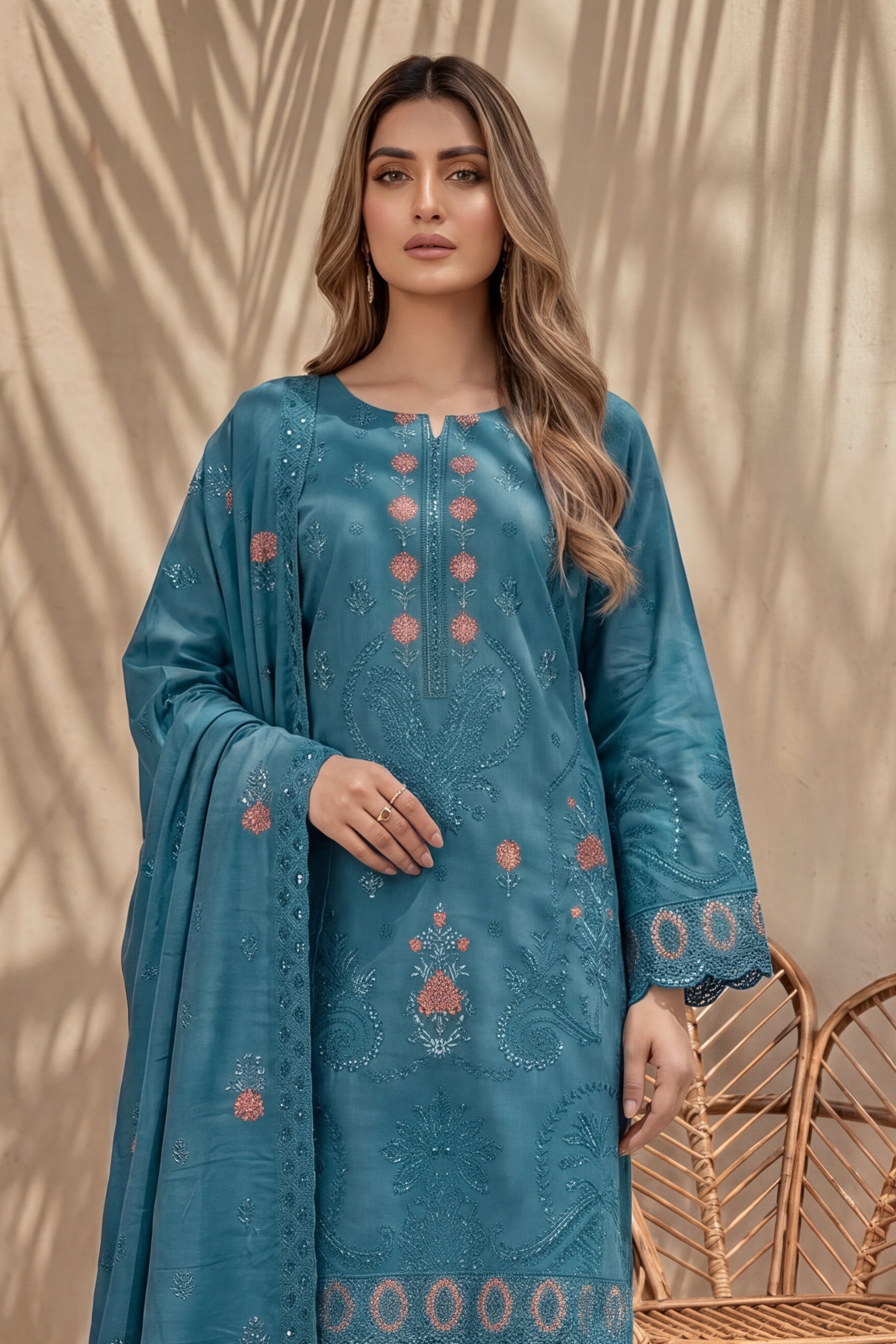 Kiran by Breeza Fashion - 3PC Unstitched Embroidered Lawn Suit (Light Blue)