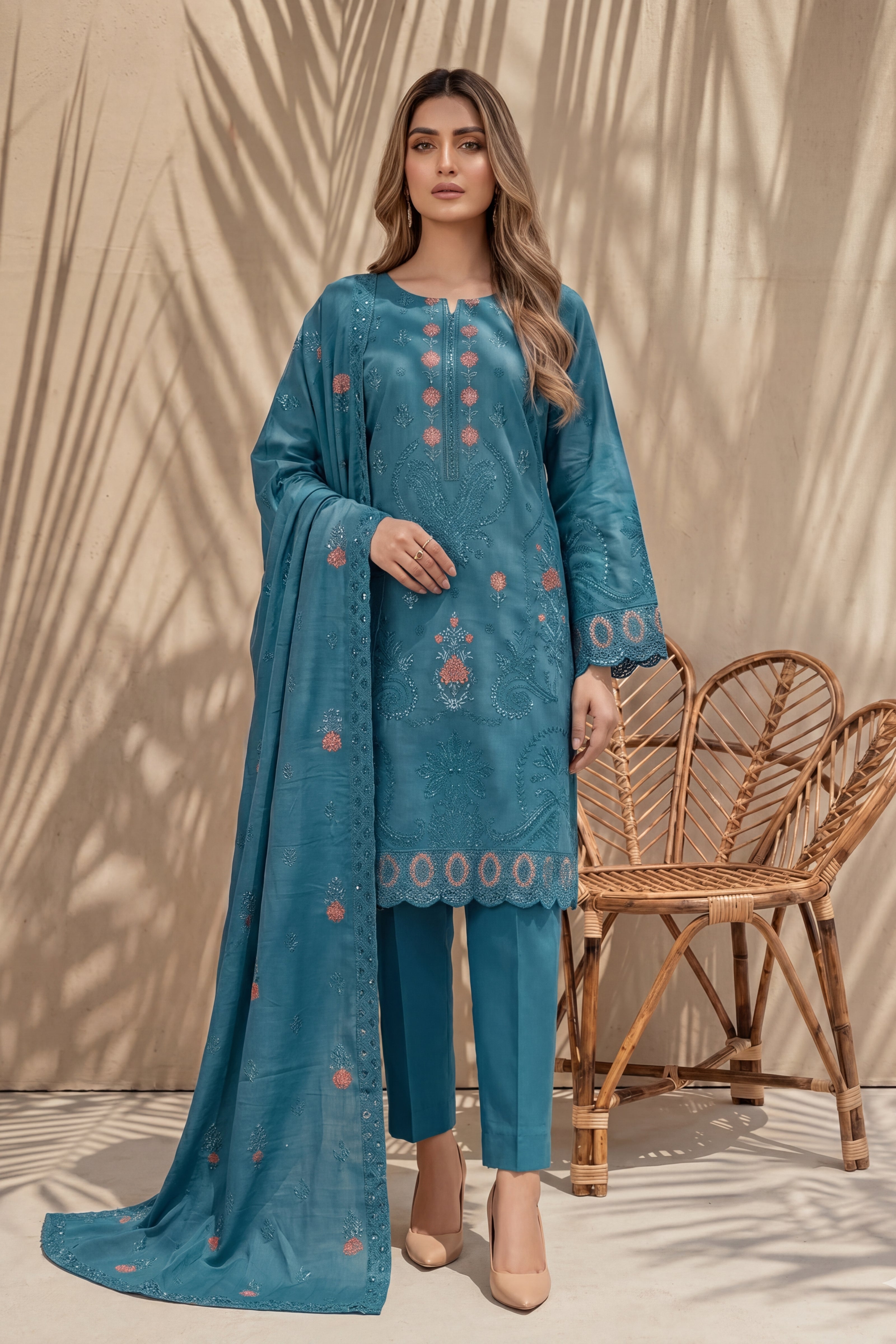Kiran by Breeza Fashion - 3PC Unstitched Embroidered Lawn Suit (Light Blue)