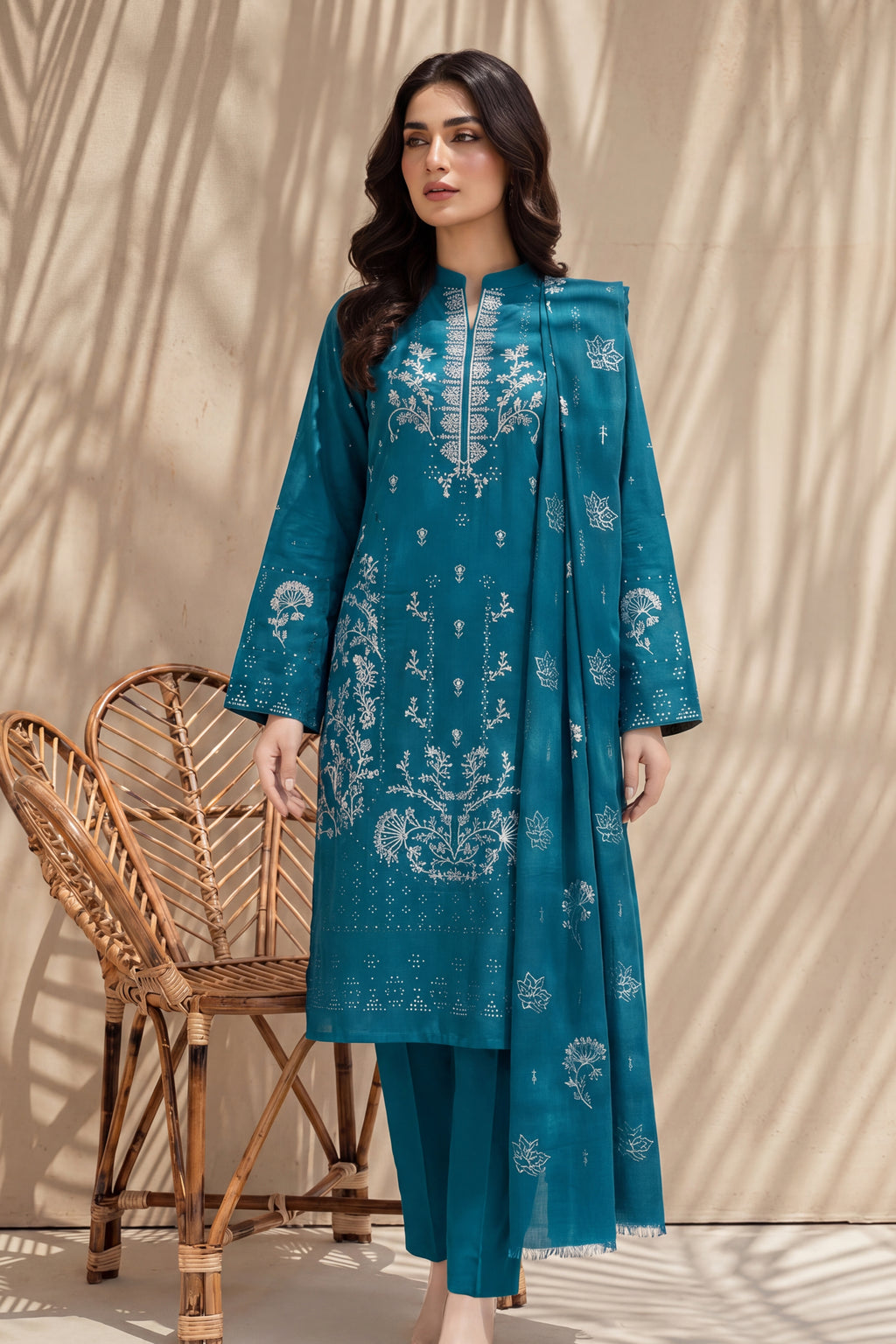 Mahanoor by Breeza Fashion - 3PC Unstitched Embroidered Lawn Suit (Teal Blue)