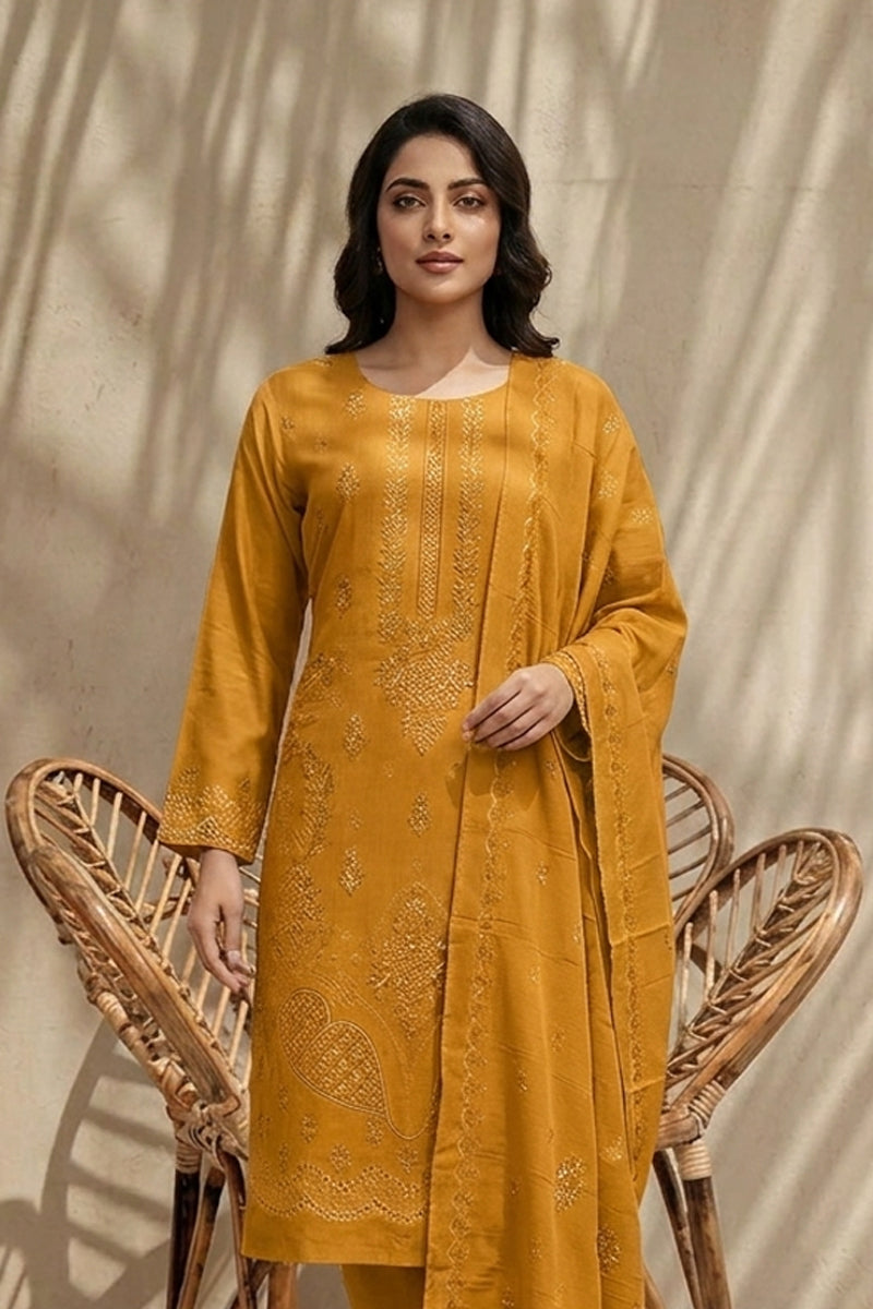 Maliha by Breeza Fashion - 3PC Unstitched Embroidered Lawn Suit (Yellow)