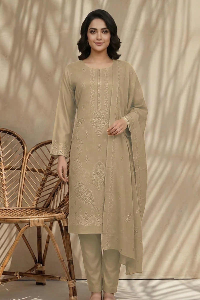 Maliha by Breeza Fashion - 3PC Unstitched Embroidered Lawn Suit (Light Gray)