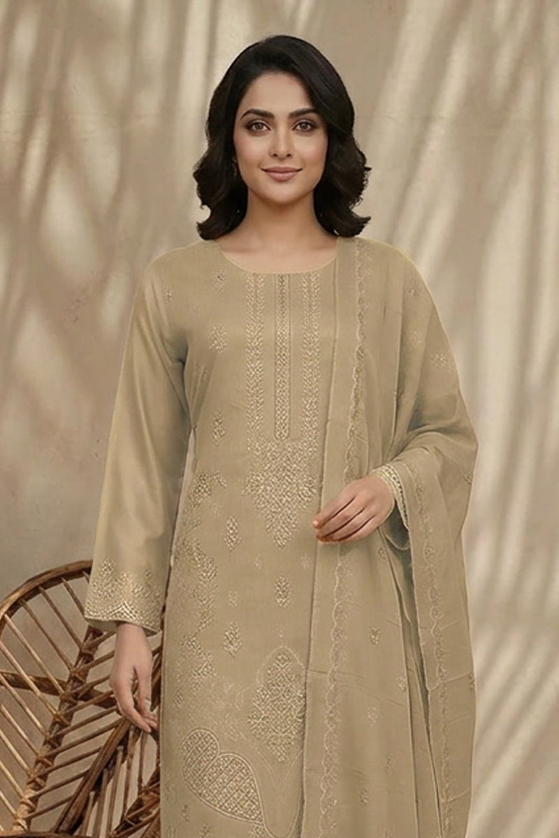 Maliha by Breeza Fashion - 3PC Unstitched Embroidered Lawn Suit (Light Gray)