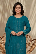 Maliha by Breeza Fashion - 3PC Unstitched Embroidered Lawn Suit (Teal Blue)