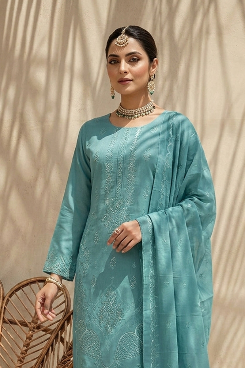 Maliha by Breeza Fashion - 3PC Unstitched Embroidered Lawn Suit (Sky Blue)