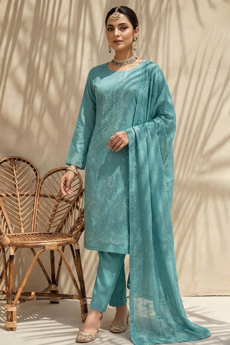 Maliha by Breeza Fashion - 3PC Unstitched Embroidered Lawn Suit (Sky Blue)