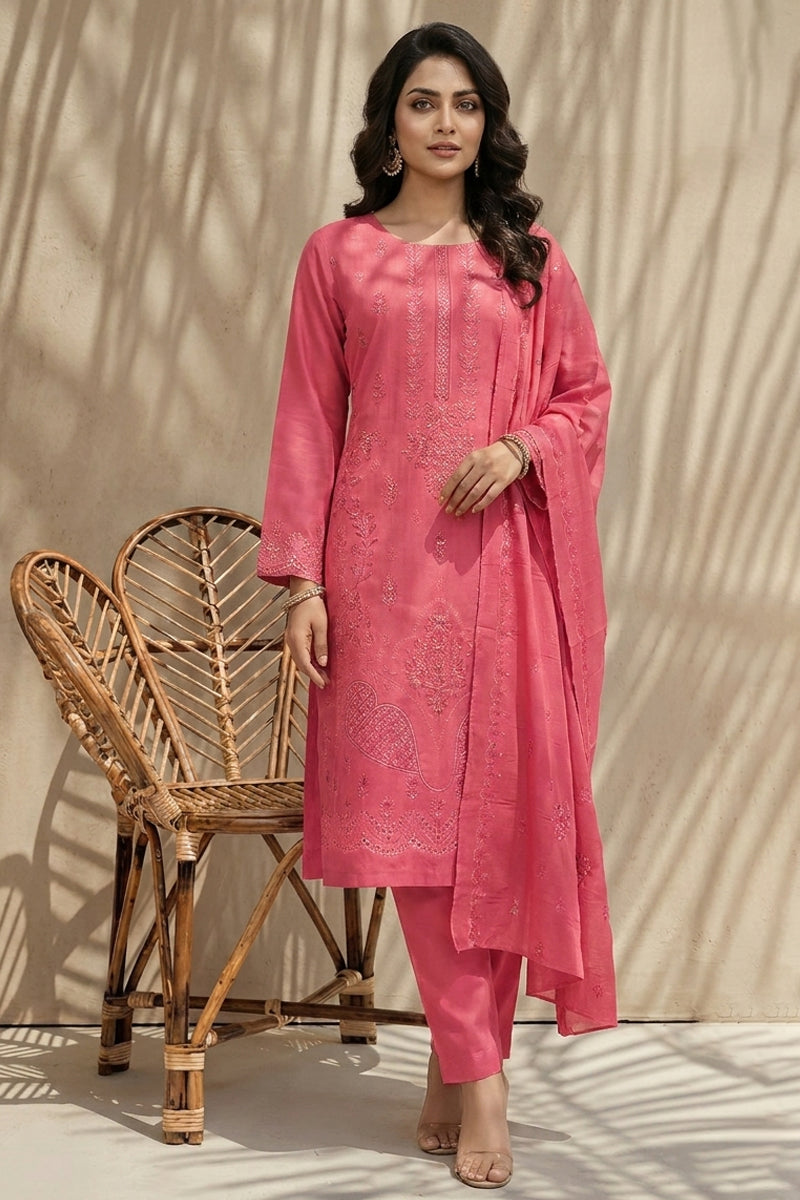 Maliha by Breeza Fashion - 3PC Unstitched Embroidered Lawn Suit (Pink)