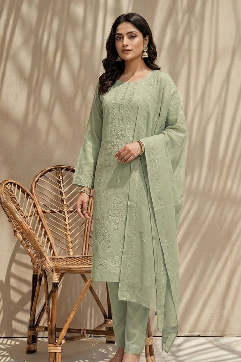 Maliha by Breeza Fashion - 3PC Unstitched Embroidered Lawn Suit (Pista)