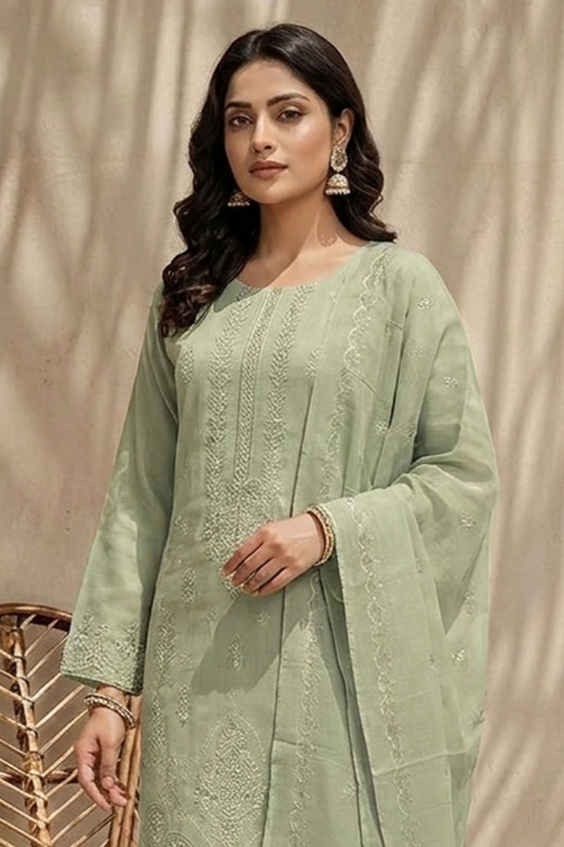 Maliha by Breeza Fashion - 3PC Unstitched Embroidered Lawn Suit (Pista)