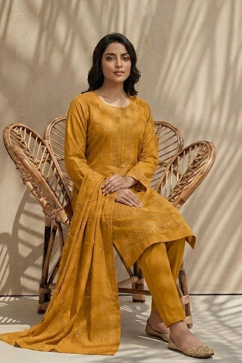 Maliha by Breeza Fashion - 3PC Unstitched Embroidered Lawn Suit (Yellow)