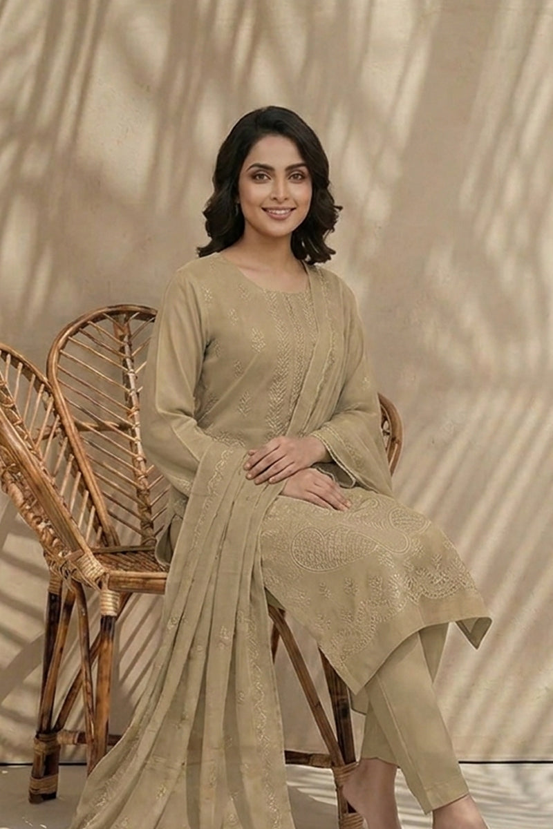 Maliha by Breeza Fashion - 3PC Unstitched Embroidered Lawn Suit (Light Gray)