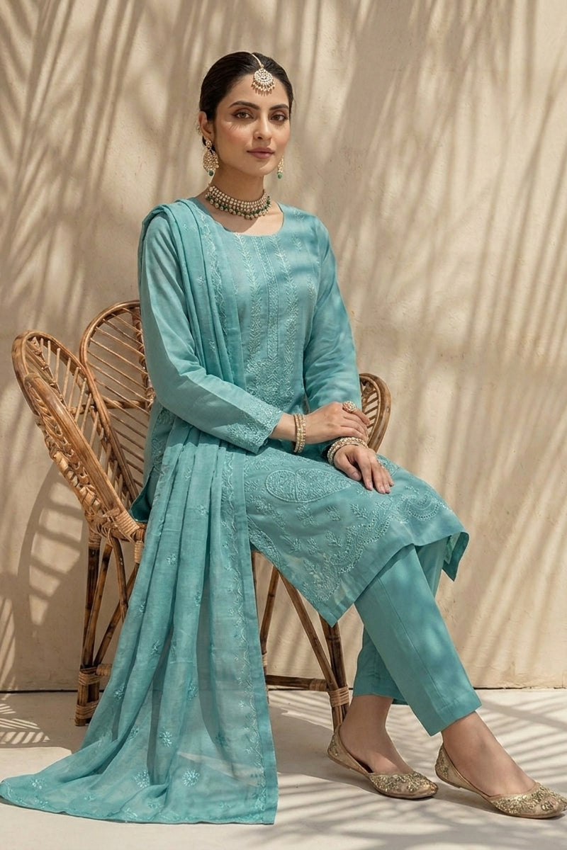 Maliha by Breeza Fashion - 3PC Unstitched Embroidered Lawn Suit (Sky Blue)