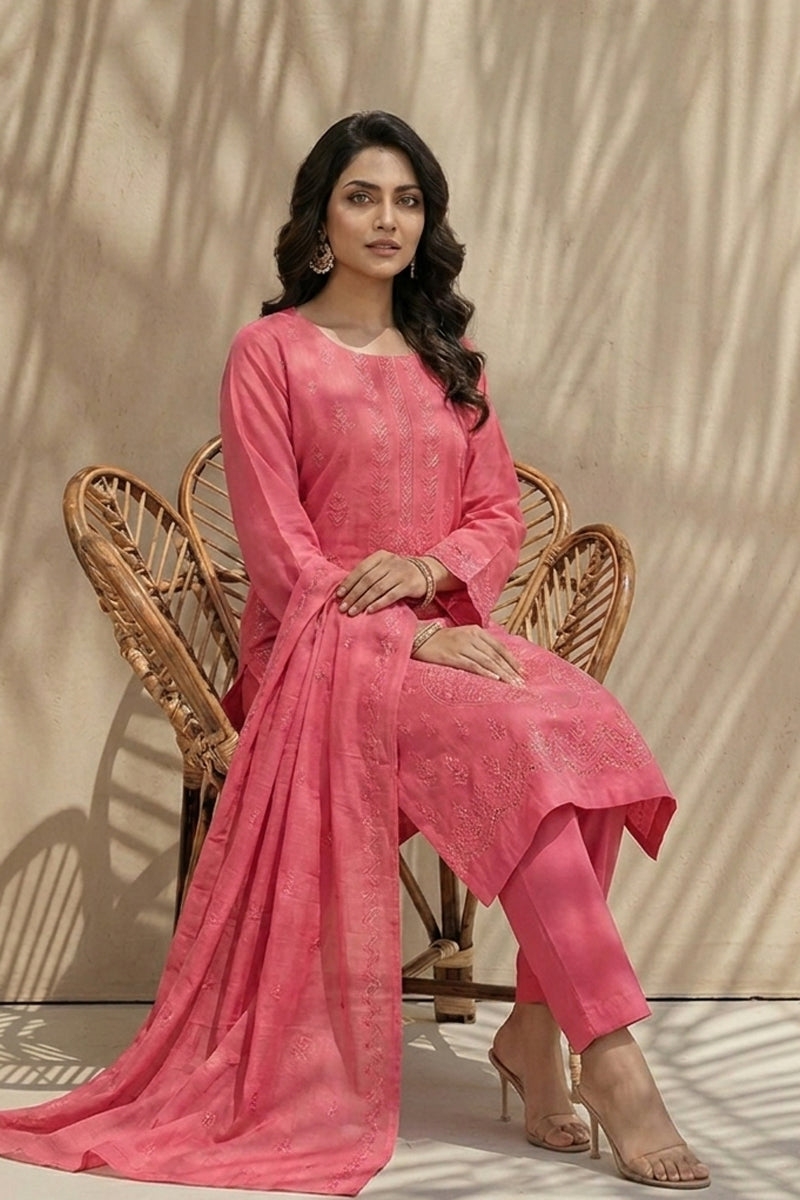 Maliha by Breeza Fashion - 3PC Unstitched Embroidered Lawn Suit (Pink)