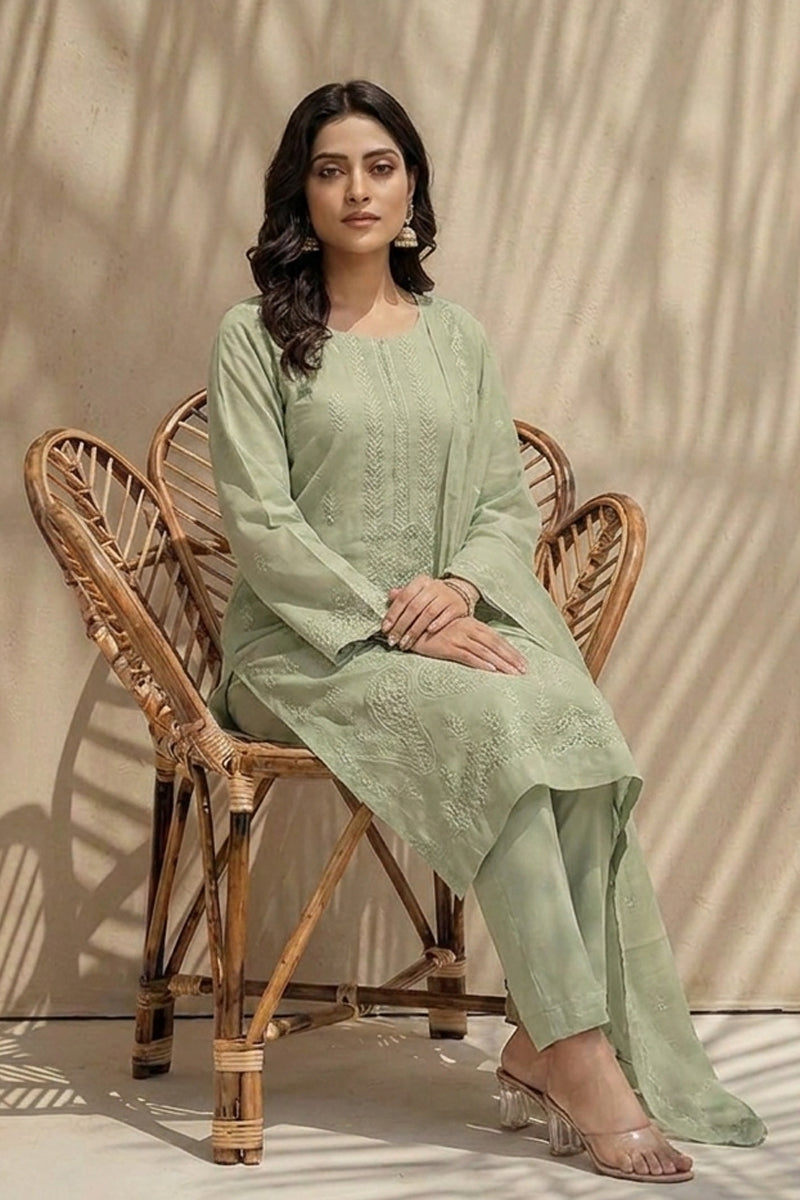 Maliha by Breeza Fashion - 3PC Unstitched Embroidered Lawn Suit (Pista)