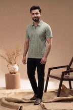 Men’s Vertical Stripe Old Money Polo Shirt | Zipper Coller (Pista)