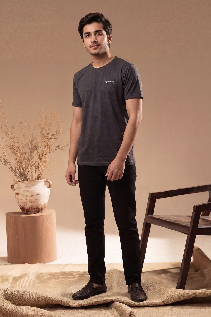 Imported Gucci Round Neck T-Shirt (Dark Brown)