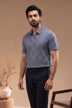 Men’s Vertical Stripe Old Money Polo Shirt | Zipper Coller (Gray)