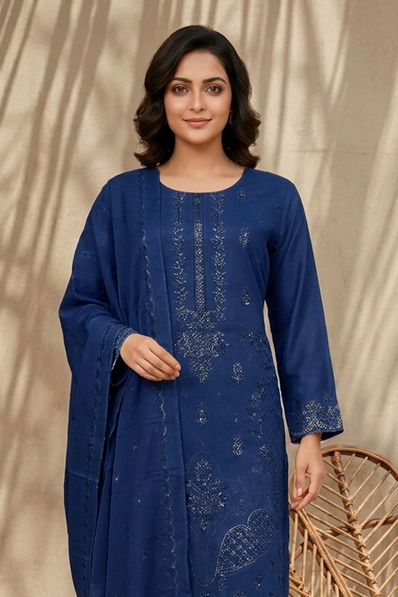 Maliha by Breeza Fashion - 3PC Unstitched Embroidered Lawn Suit (Navy Blue)