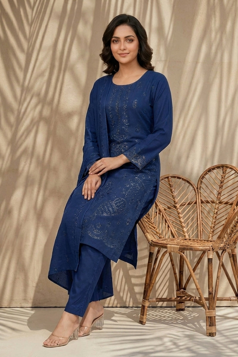 Maliha by Breeza Fashion - 3PC Unstitched Embroidered Lawn Suit (Navy Blue)