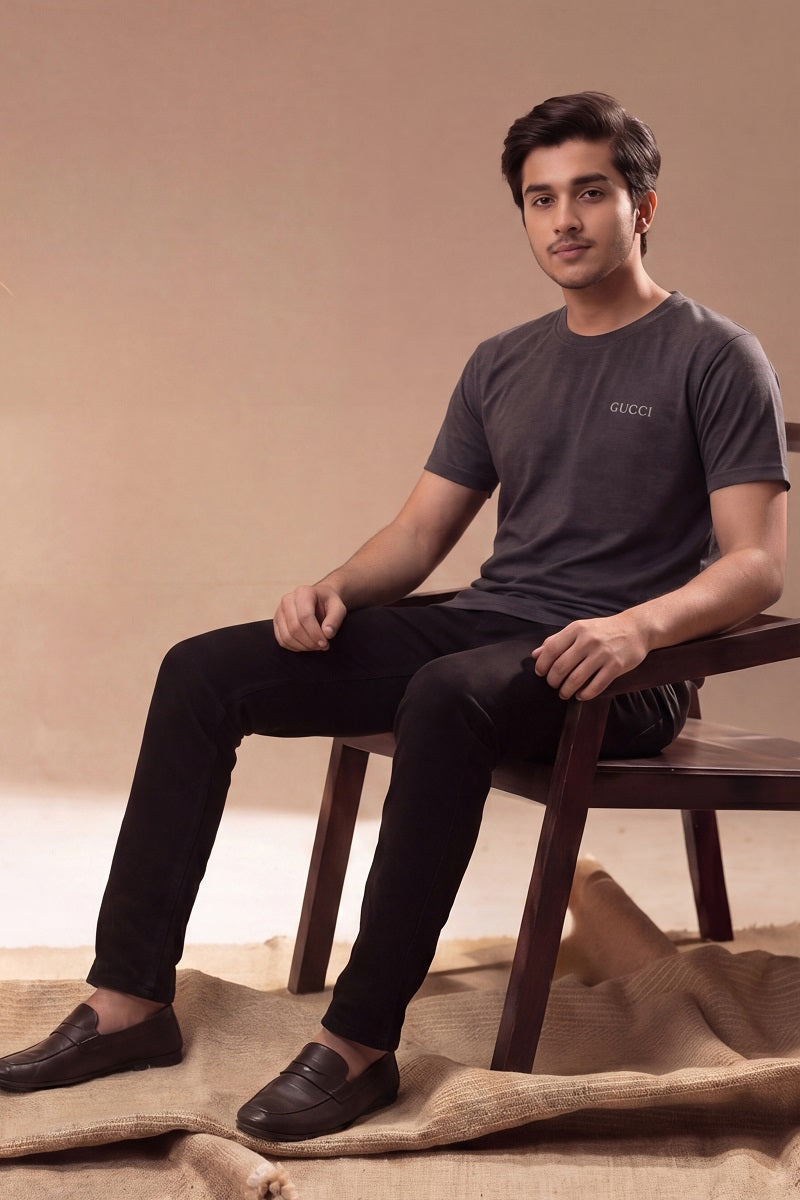 Imported Gucci Round Neck T-Shirt (Dark Brown)