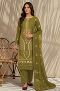 Mughal-E-Azam by Breeza Fashion - 3PC Unstitched Embroidered Lawn Suit (Olive Green)