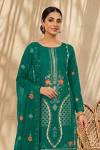 Mughal-E-Azam by Breeza Fashion - 3PC Unstitched Embroidered Lawn Suit (Dark Green)