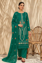 Mughal-E-Azam by Breeza Fashion - 3PC Unstitched Embroidered Lawn Suit (Dark Green)