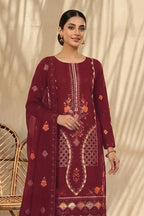 Mughal-E-Azam by Breeza Fashion - 3PC Unstitched Embroidered Lawn Suit (Maroon)