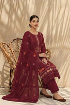 Mughal-E-Azam by Breeza Fashion - 3PC Unstitched Embroidered Lawn Suit (Maroon)