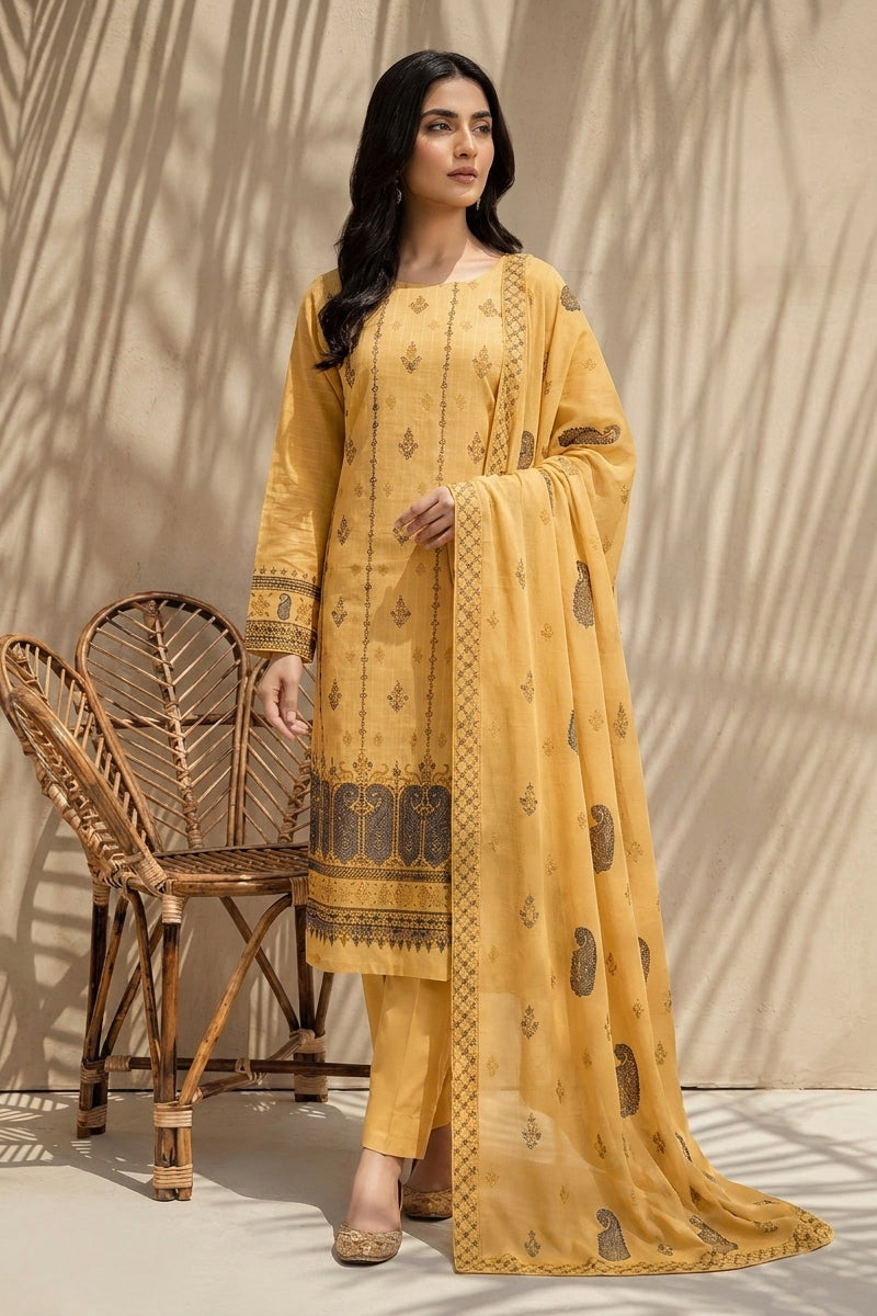 Mushk by Breeza Fashion - 3PC Unstitched Embroidered Lawn Suit (Yellow)