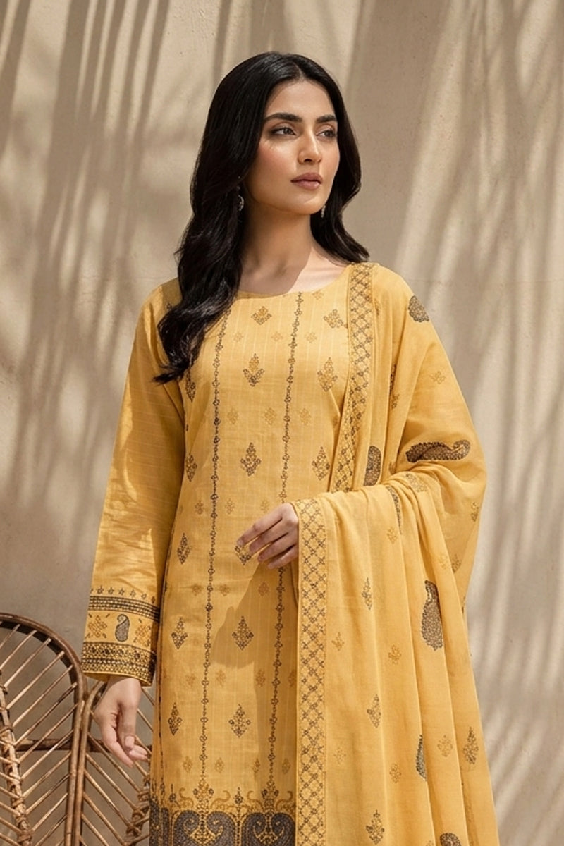 Mushk by Breeza Fashion - 3PC Unstitched Embroidered Lawn Suit (Yellow)